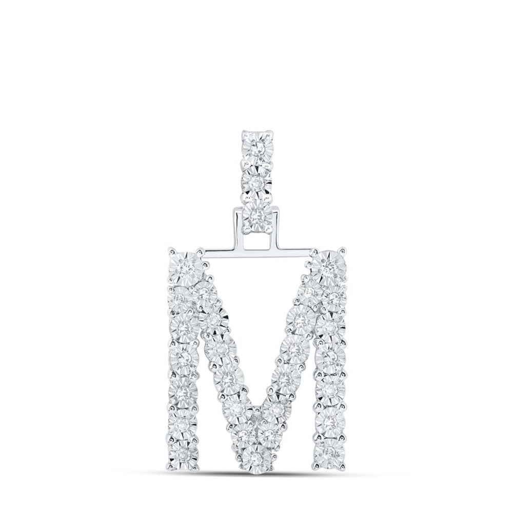 10K White Gold Diamond Initial L Pendant - 1/6 Carat Total Diamond Weight