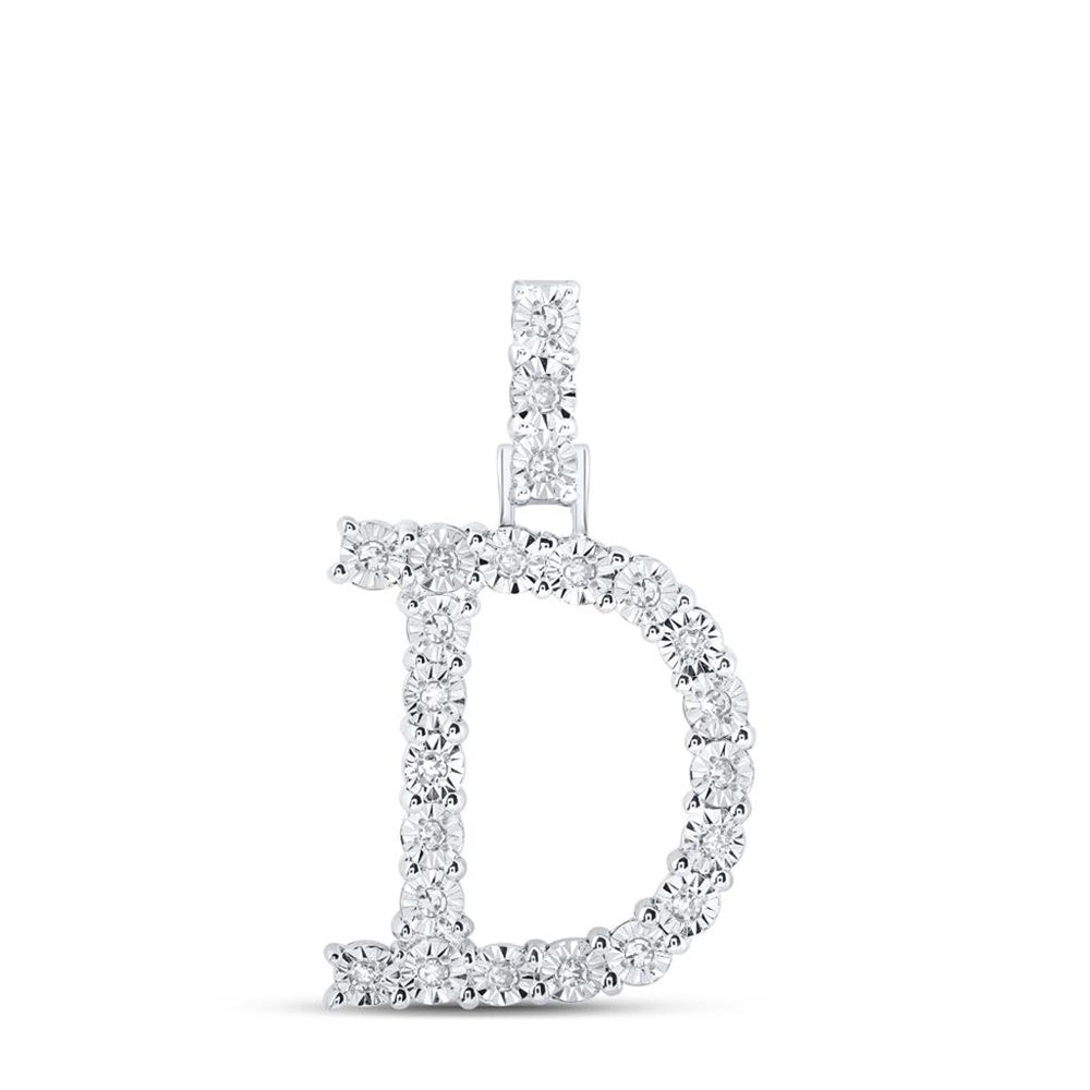 10K White Gold Diamond Initial L Pendant - 1/8 Carat Total Diamond Weight