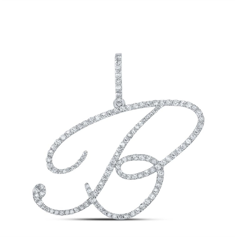 10K White Gold Diamond Initial L Pendant - 3/4 Carat Total Diamond Weight