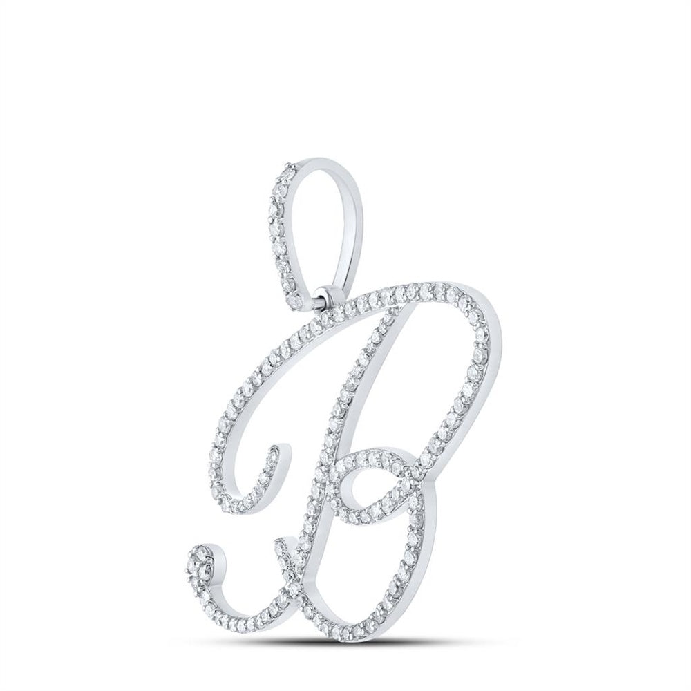 10K White Gold Diamond Initial L Pendant - 3/4 Carat Total Diamond Weight