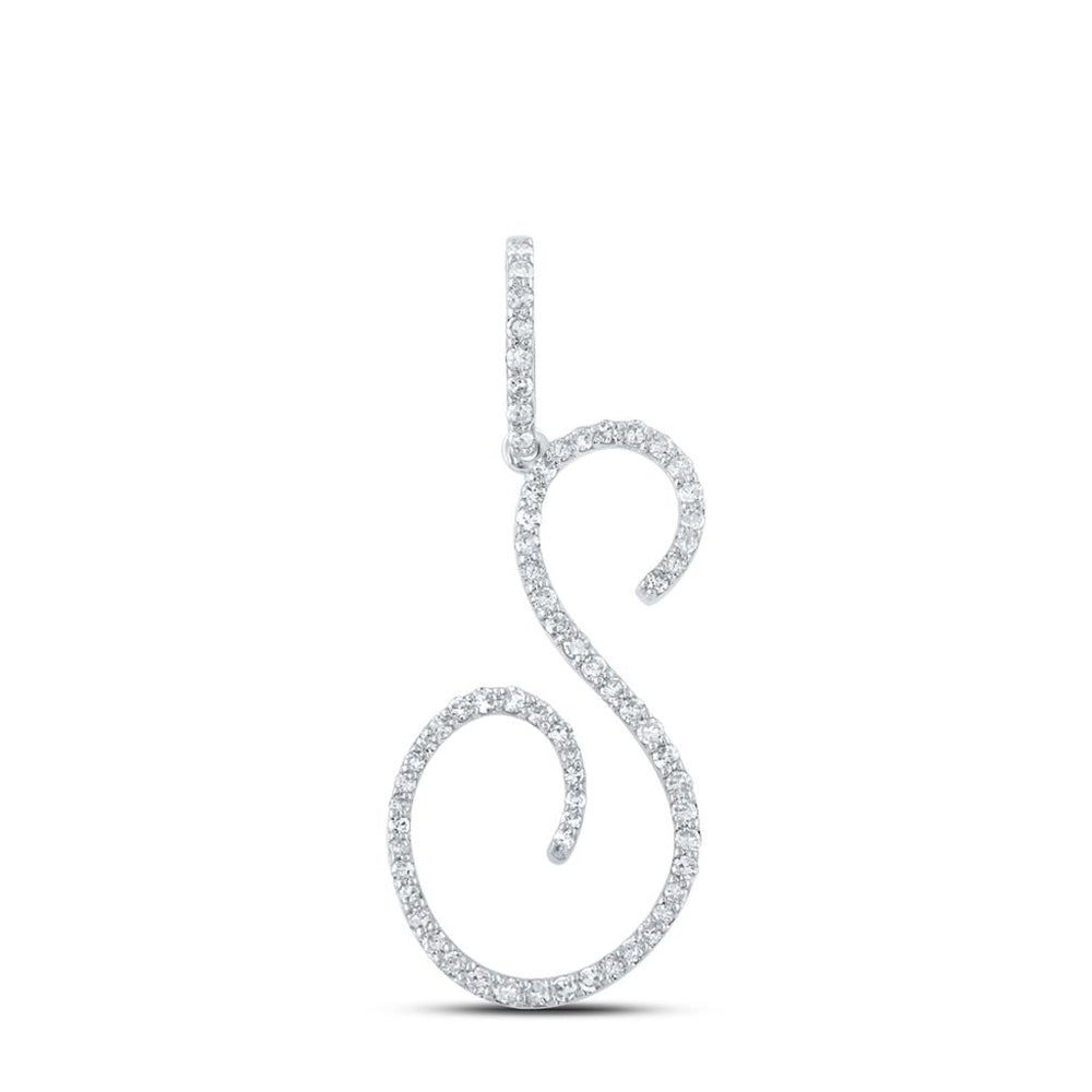 10K White Gold Diamond Initial L Pendant - 3/8 Carat Total Diamond Weight