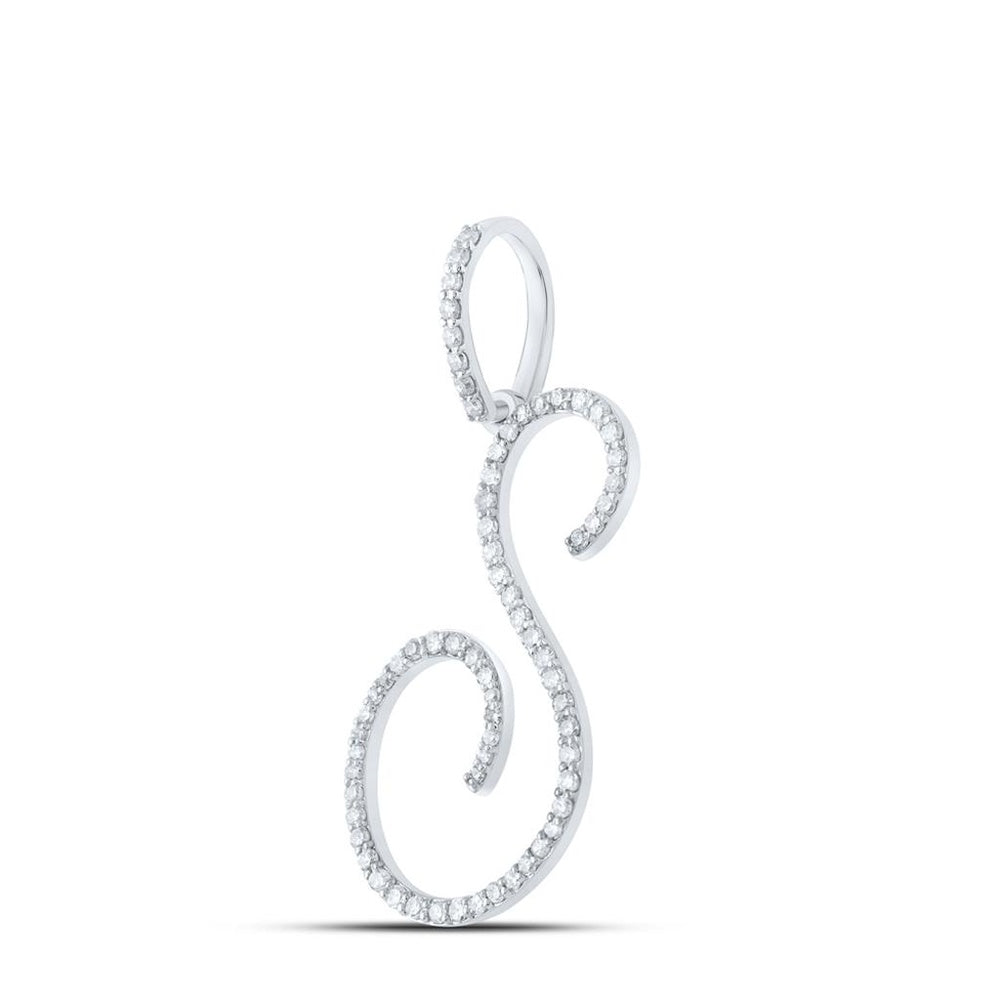 10K White Gold Diamond Initial L Pendant - 3/8 Carat Total Diamond Weight