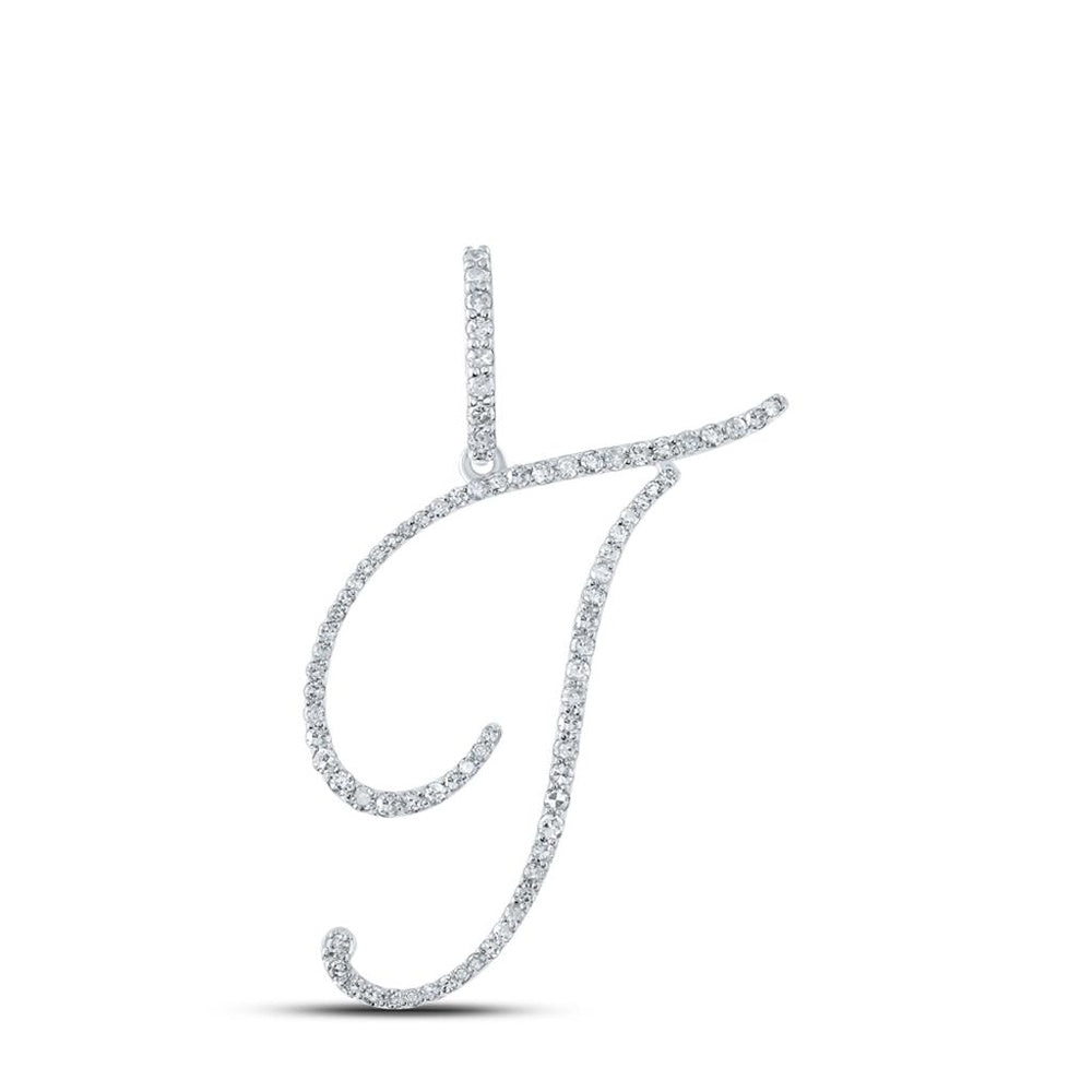 10K White Gold Diamond Initial L Pendant - 3/8 Carat Total Diamond Weight