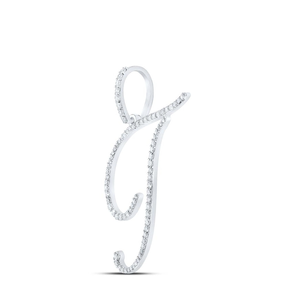 10K White Gold Diamond Initial L Pendant - 3/8 Carat Total Diamond Weight