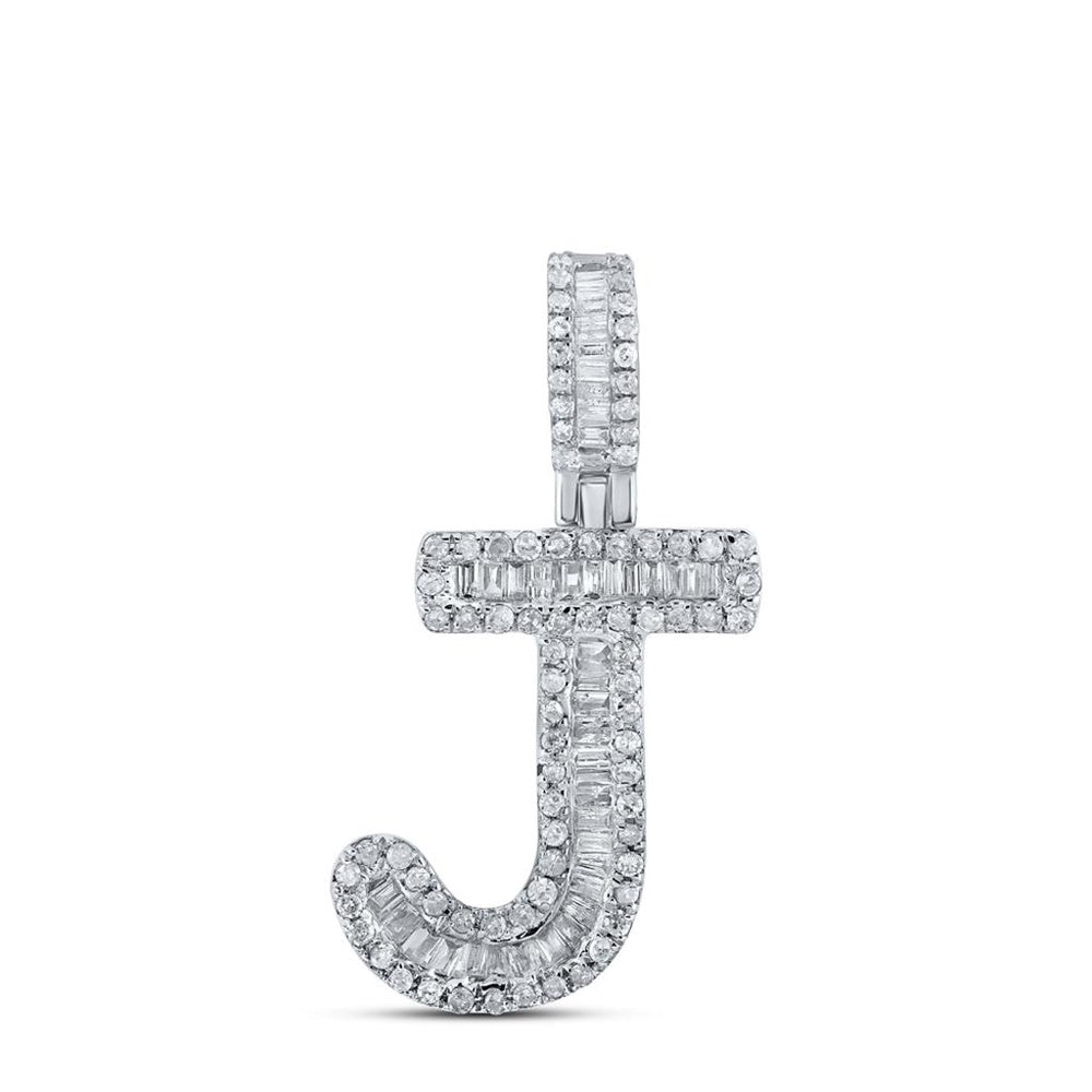 10K White Gold Diamond Initial L Pendant - 3/8 Carat Total Diamond Weight