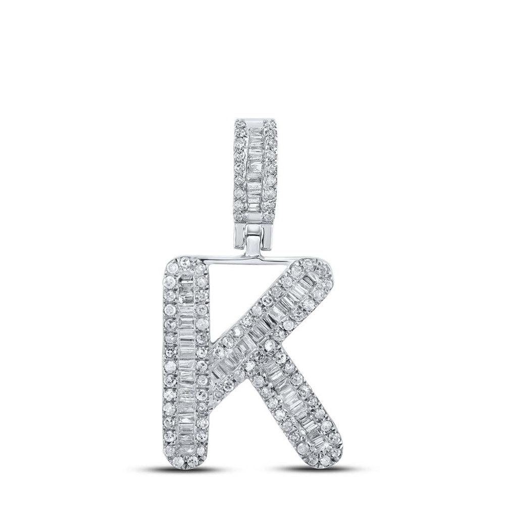 10K White Gold Diamond Initial L Pendant - 3/8 Carat Total Diamond Weight