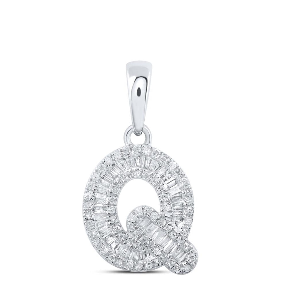 10K White Gold Diamond Initial L Pendant - 3/8 Carat Total Diamond Weight