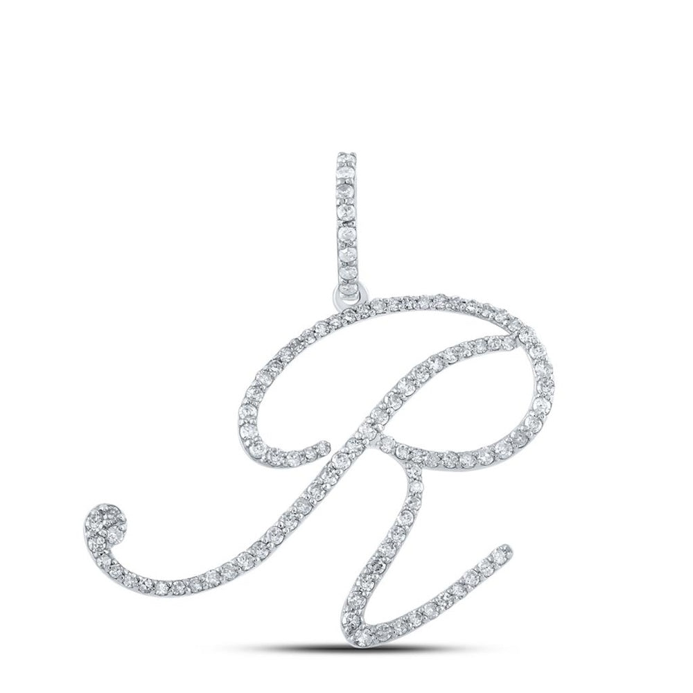 10K White Gold Diamond Initial L Pendant - 5/8 Carat Total Diamond Weight