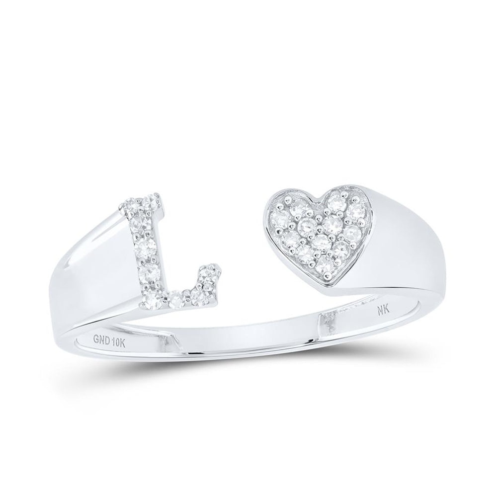 10K White Gold Diamond Initial L Ring - 1/10 Carat Total Diamond Weight