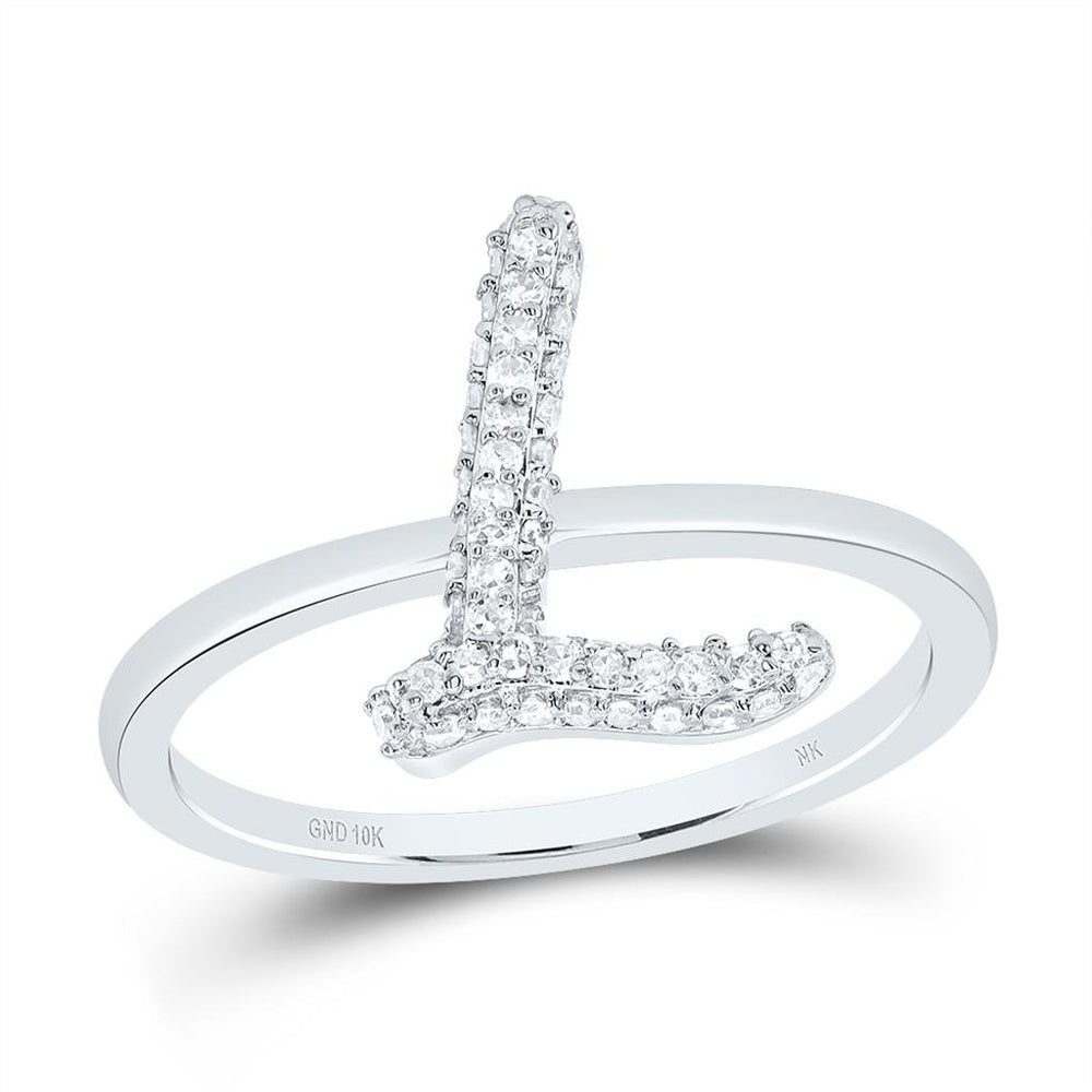10K White Gold Diamond Initial L Ring - 1/4 Carat Total Diamond Weight