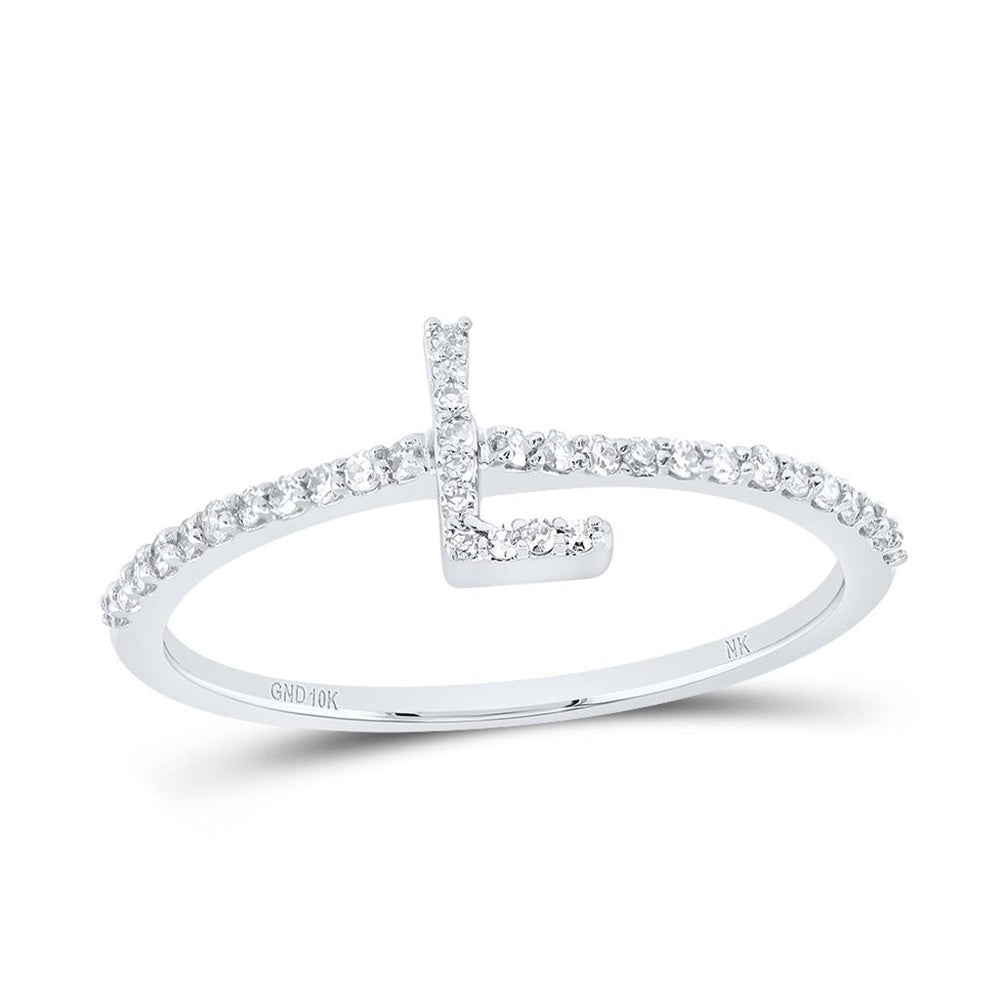 10K White Gold Diamond Initial L Ring - 1/7 Carat Total Diamond Weight