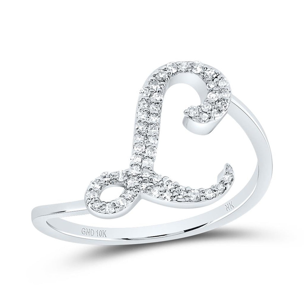 10K White Gold Diamond Initial L Ring - 1/7 Carat Total Diamond Weight