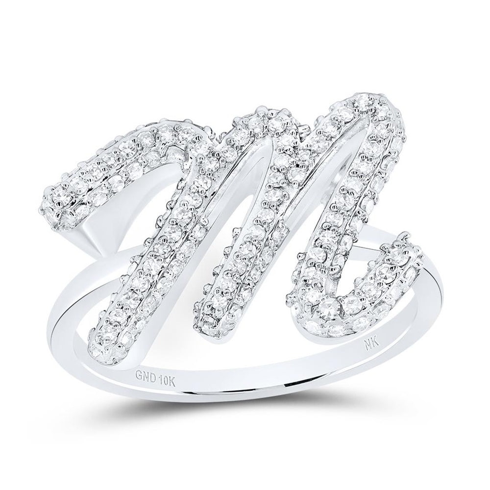 10K White Gold Diamond Initial M Ring - 1/2 Carat Total Diamond Weight