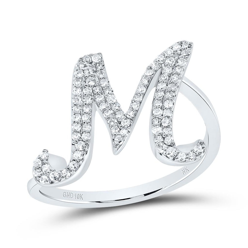 10K White Gold Diamond Initial M Ring - 1/4 Carat Total Diamond Weight
