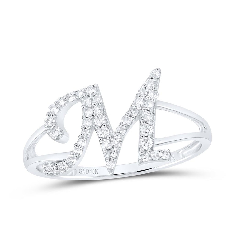 10K White Gold Diamond Initial M Ring - 1/5 Carat Total Diamond Weight