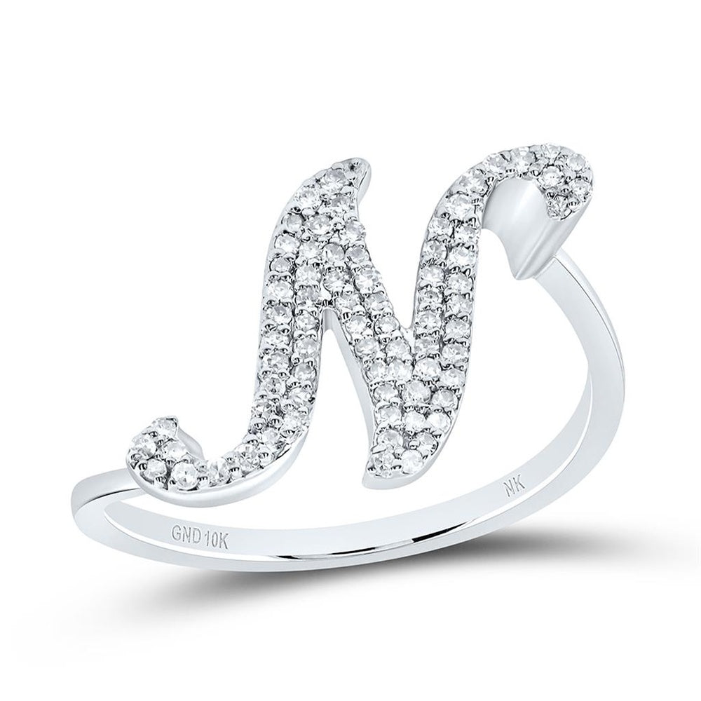 10K White Gold Diamond Initial N Ring - 1/4 Carat Total Diamond Weight