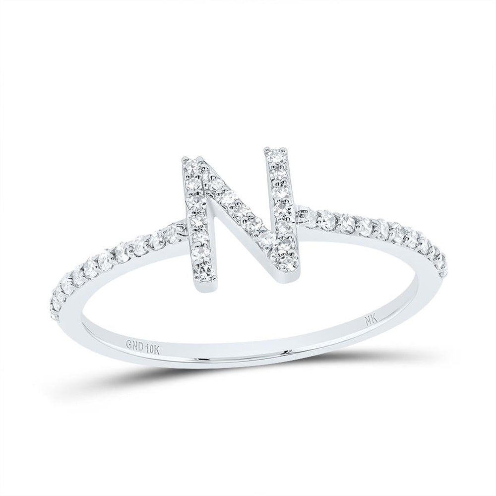 10K White Gold Diamond Initial N Ring - 1/7 Carat Total Diamond Weight