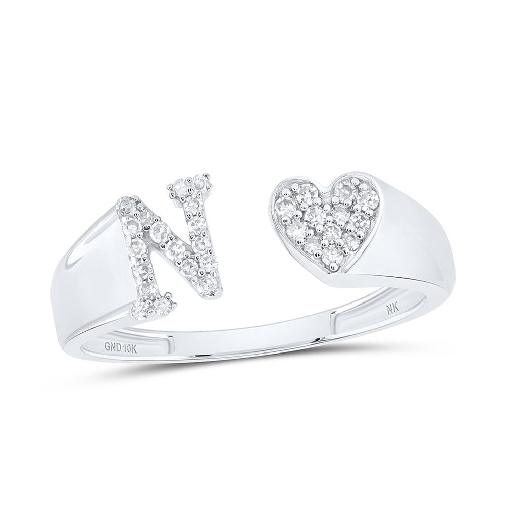 10K White Gold Diamond Initial N Ring - 1/8 Carat Total Diamond Weight