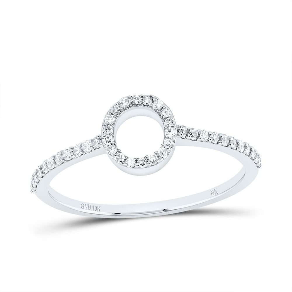 10K White Gold Diamond Initial O Ring - 1/7 Carat Total Diamond Weight