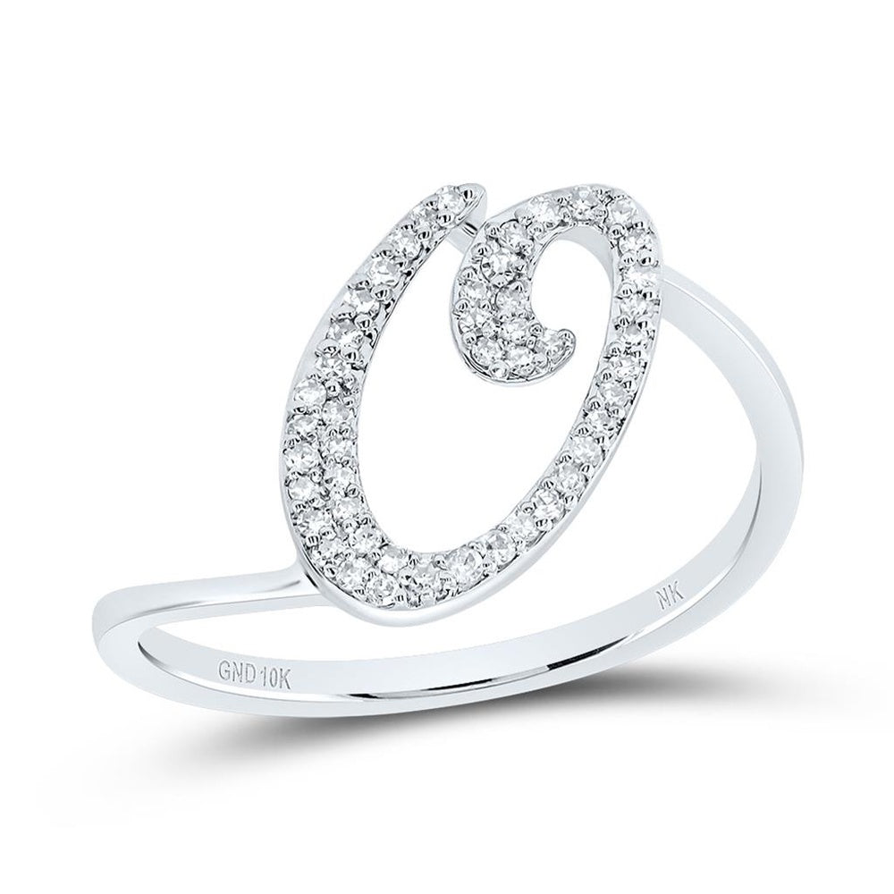 10K White Gold Diamond Initial O Ring - 1/7 Carat Total Diamond Weight