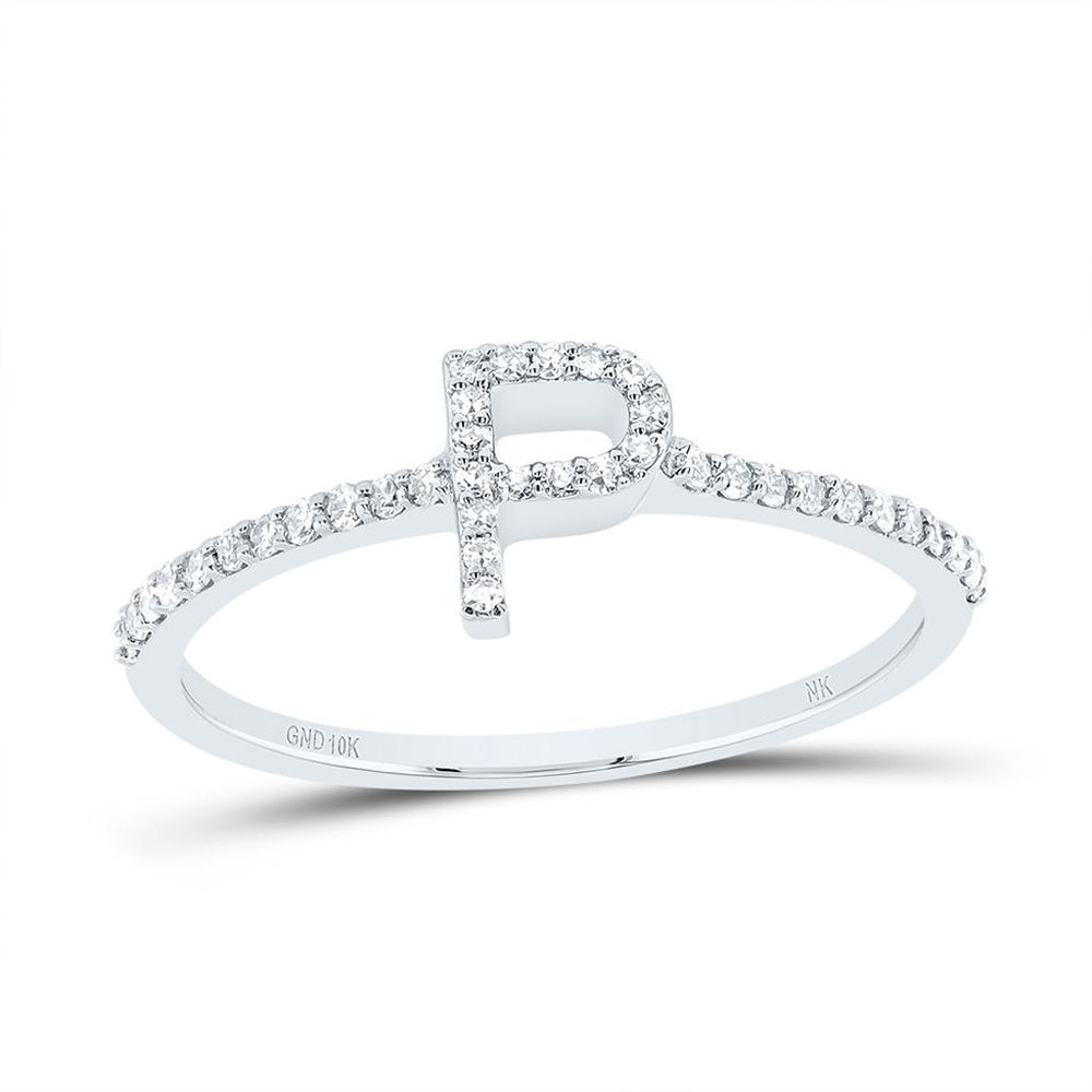 10K White Gold Diamond Initial P Ring - 1/7 Carat Total Diamond Weight