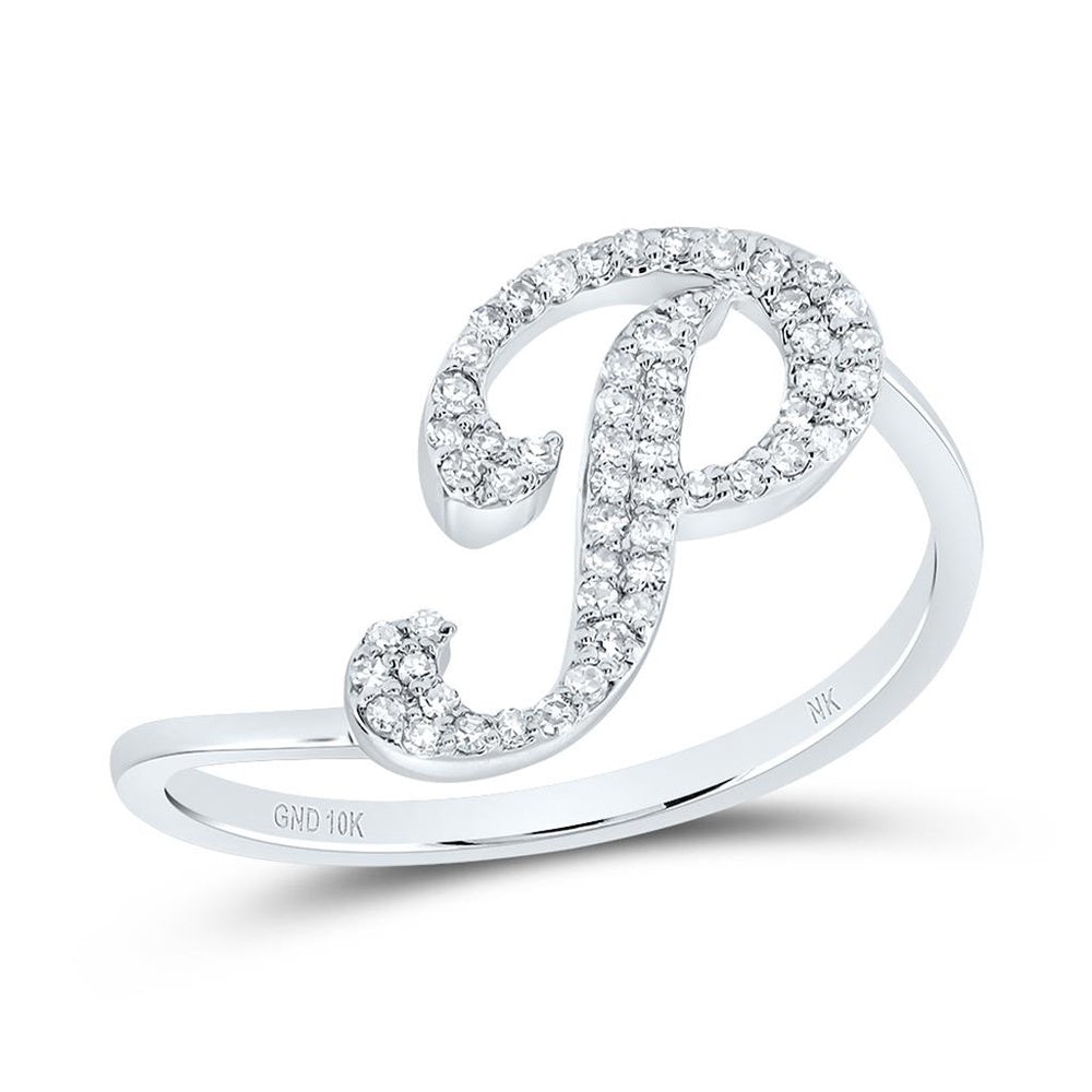 10K White Gold Diamond Initial P Ring - 1/7 Carat Total Diamond Weight