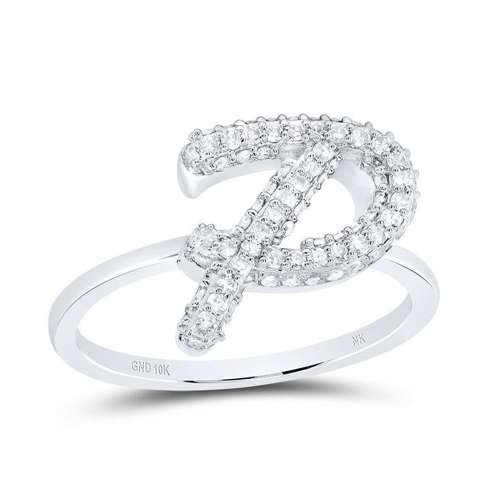 10K White Gold Diamond Initial P Ring - 3/8 Carat Total Diamond Weight