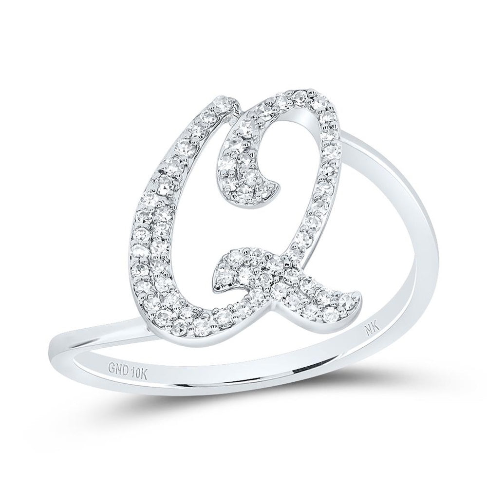10K White Gold Diamond Initial Q Ring - 1/5 Carat Total Diamond Weight