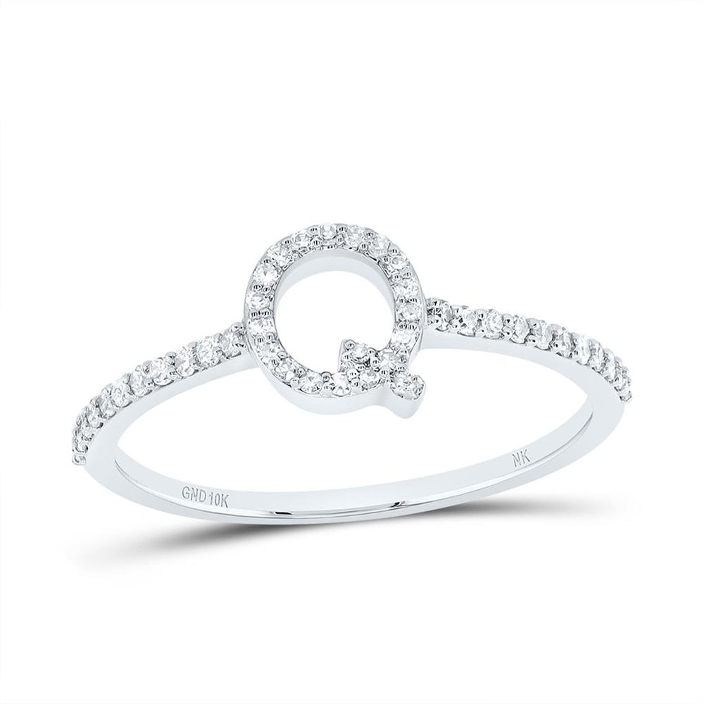 10K White Gold Diamond Initial Q Ring - 1/7 Carat Total Diamond Weight