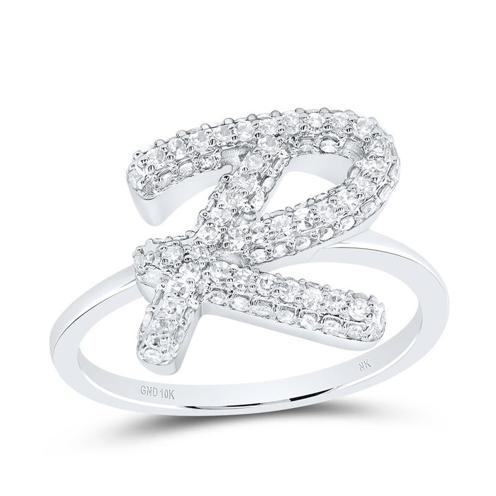 10K White Gold Diamond Initial R Ring - 1/2 Carat Total Diamond Weight