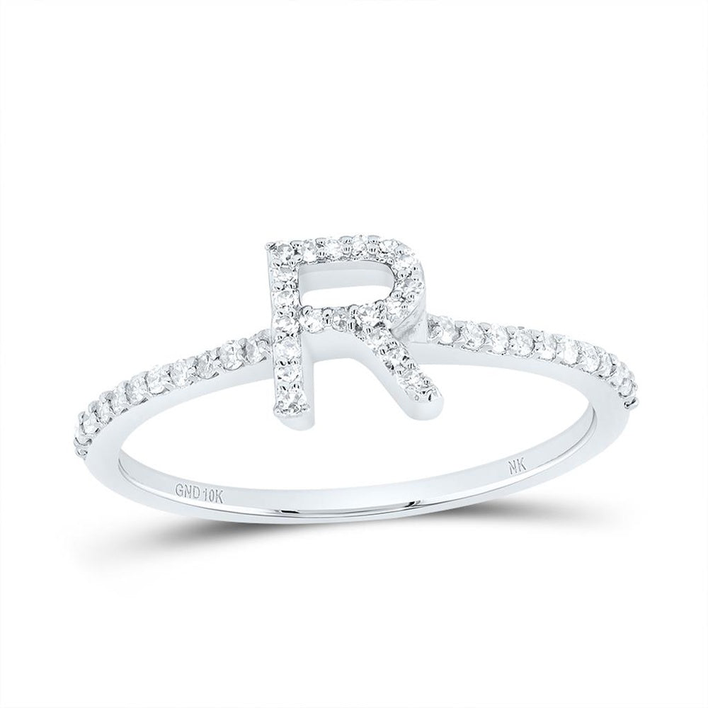 10K White Gold Diamond Initial R Ring - 1/5 Carat Total Diamond Weight