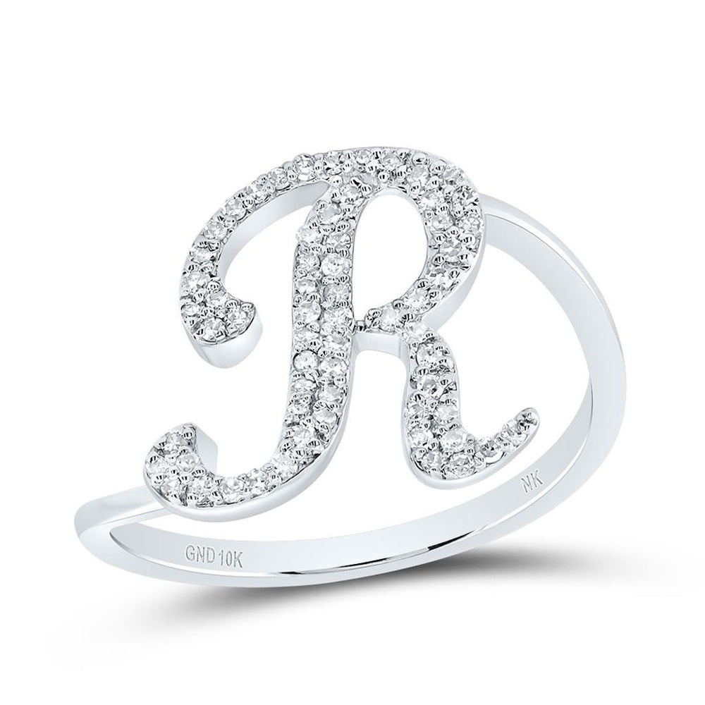 10K White Gold Diamond Initial R Ring - 1/5 Carat Total Diamond Weight