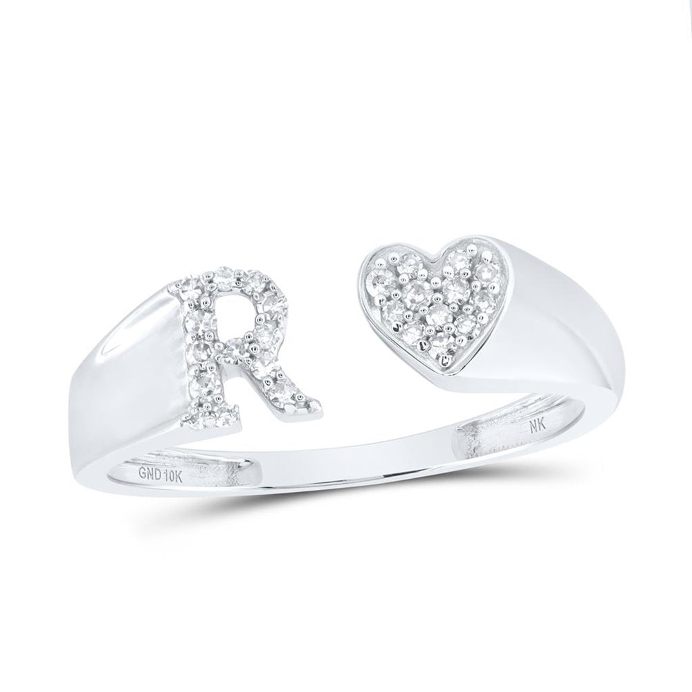 10K White Gold Diamond Initial R Ring - 1/8 Carat Total Diamond Weight
