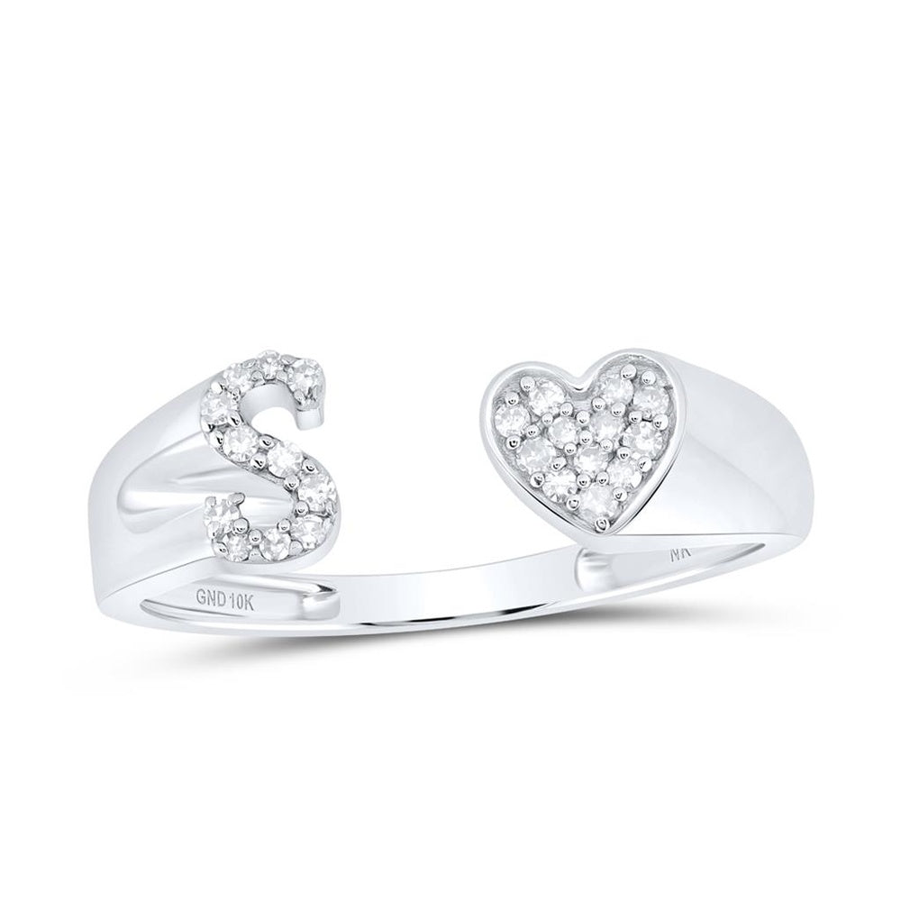 10K White Gold Diamond Initial S Ring - 1/10 Carat Total Diamond Weight