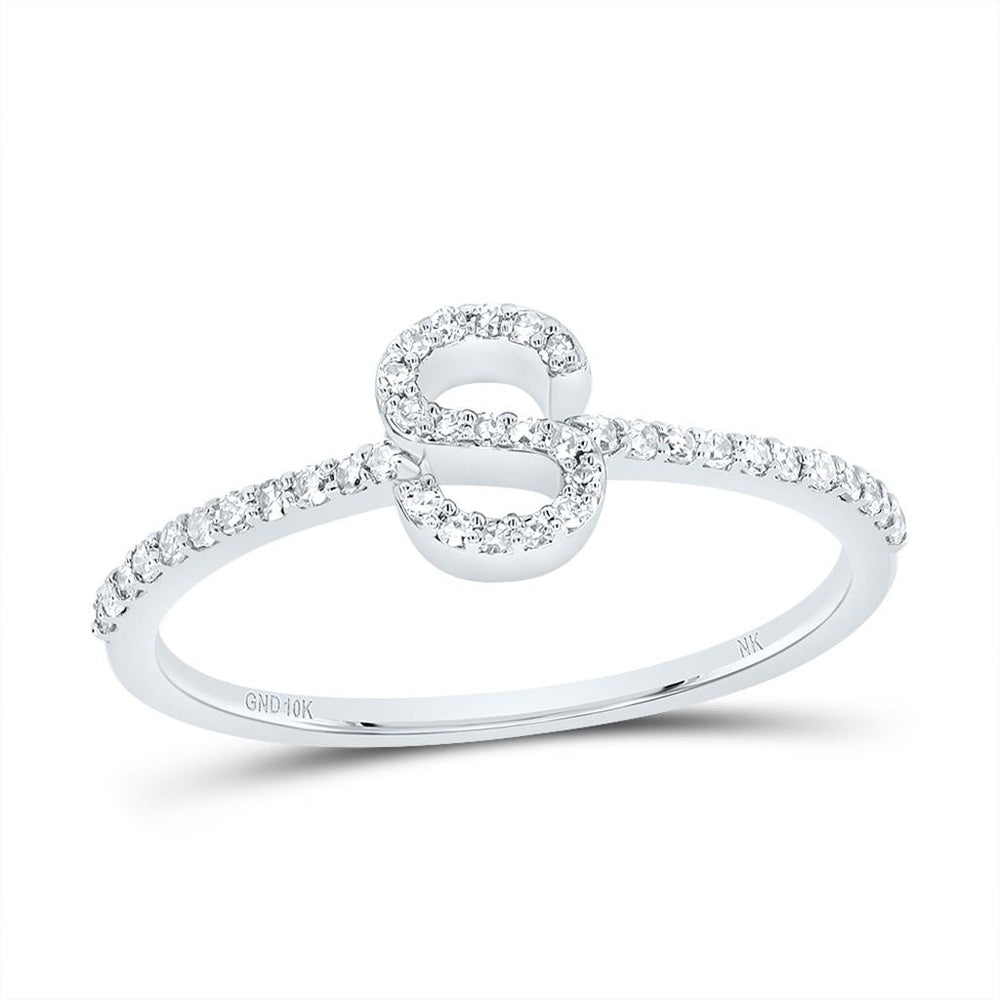 10K White Gold Diamond Initial S Ring - 1/7 Carat Total Diamond Weight