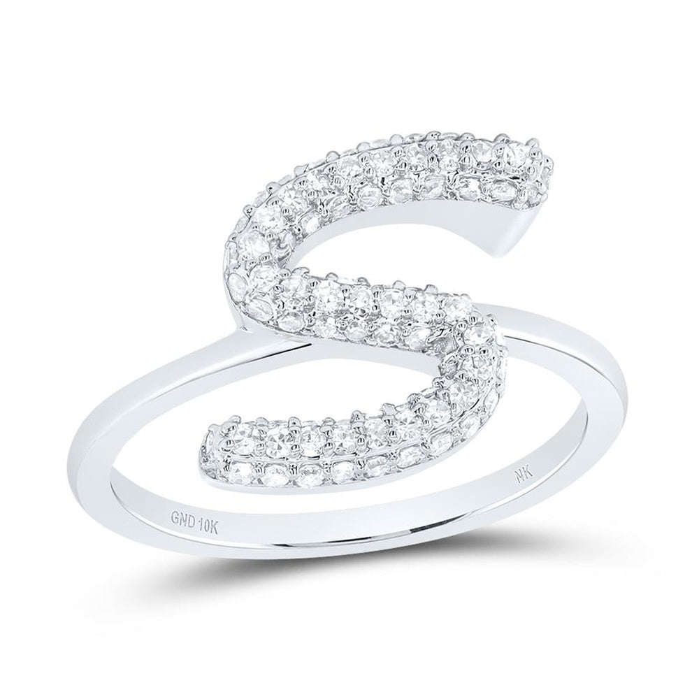 10K White Gold Diamond Initial S Ring - 3/8 Carat Total Diamond Weight