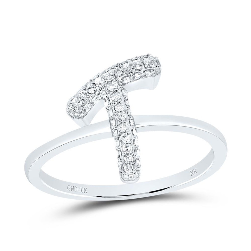 10K White Gold Diamond Initial T Ring - 1/4 Carat Total Diamond Weight