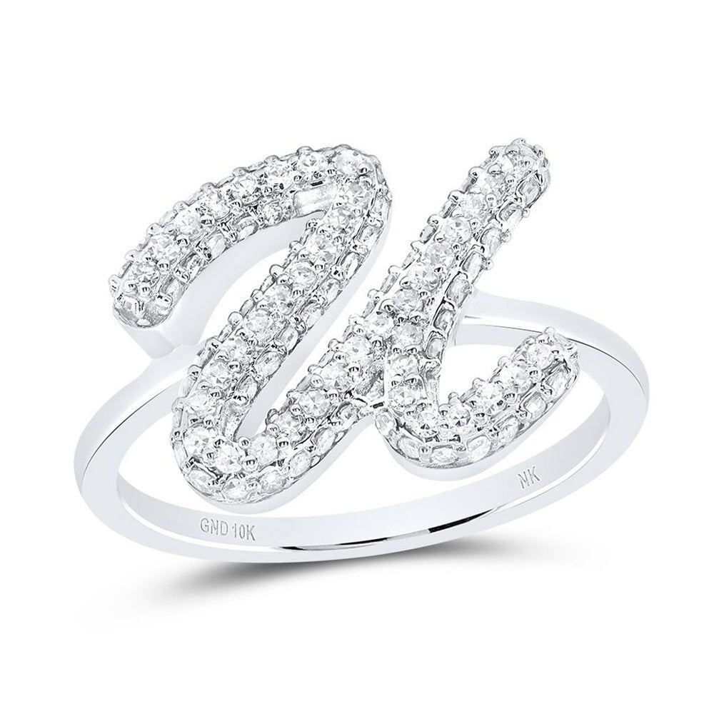 10K White Gold Diamond Initial U Ring - 1/2 Carat Total Diamond Weight
