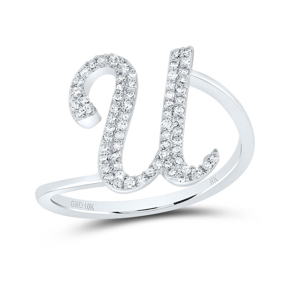 10K White Gold Diamond Initial U Ring - 1/5 Carat Total Diamond Weight
