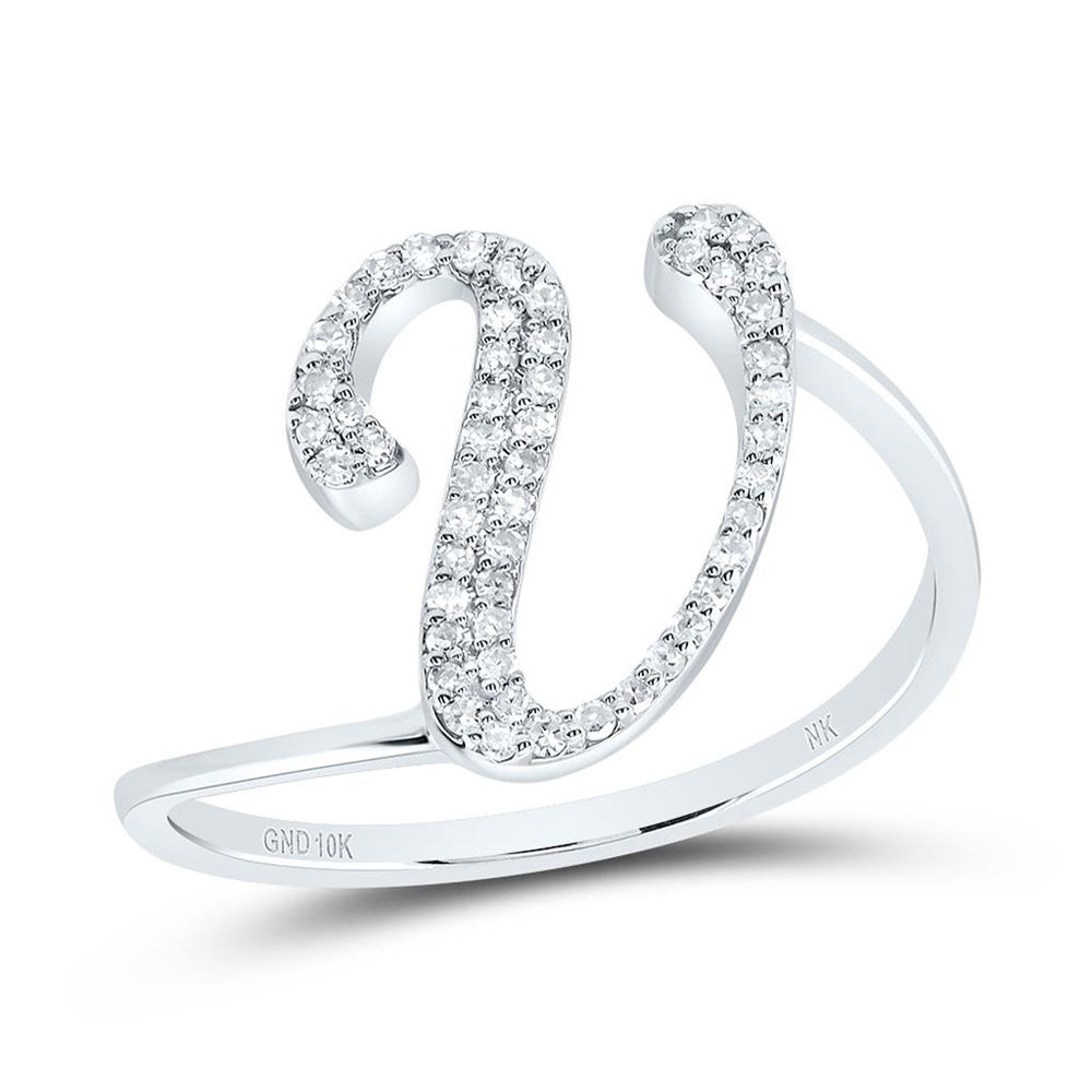 10K White Gold Diamond Initial V Ring - 1/7 Carat Total Diamond Weight