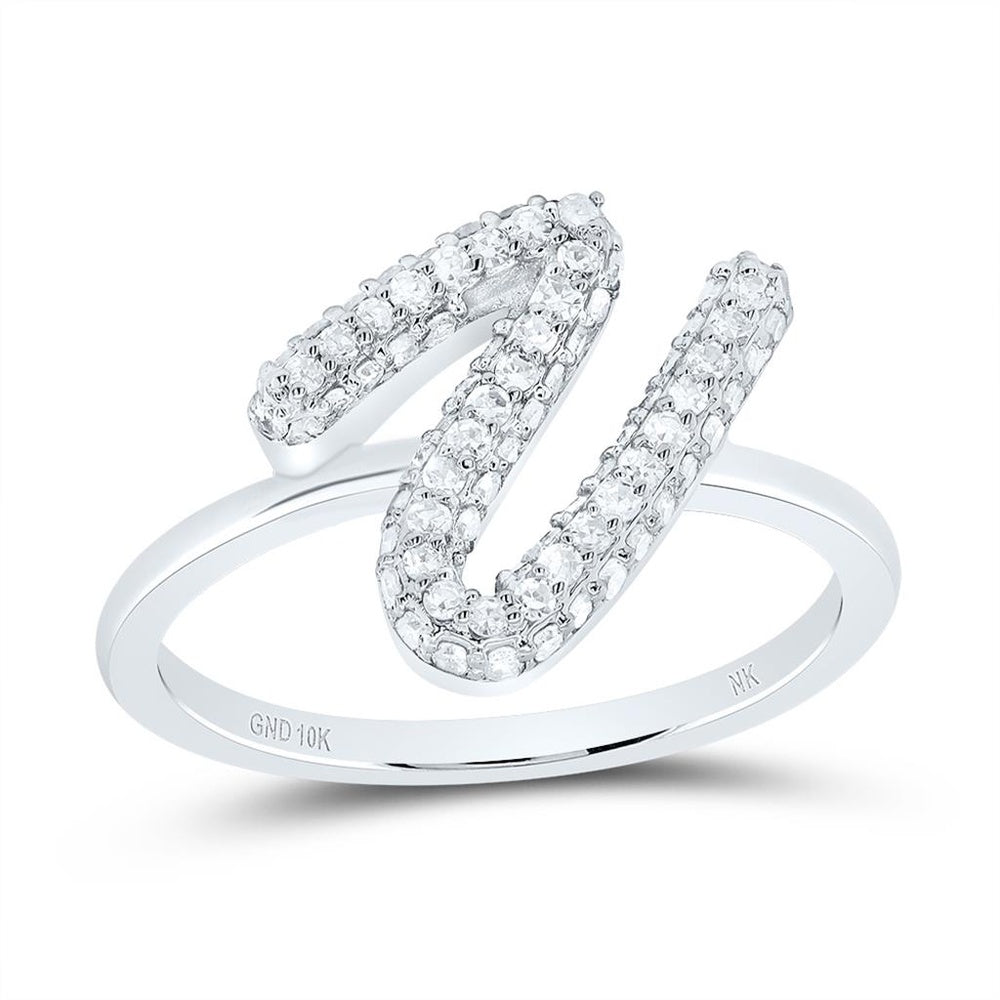 10K White Gold Diamond Initial V Ring - 3/8 Carat Total Diamond Weight