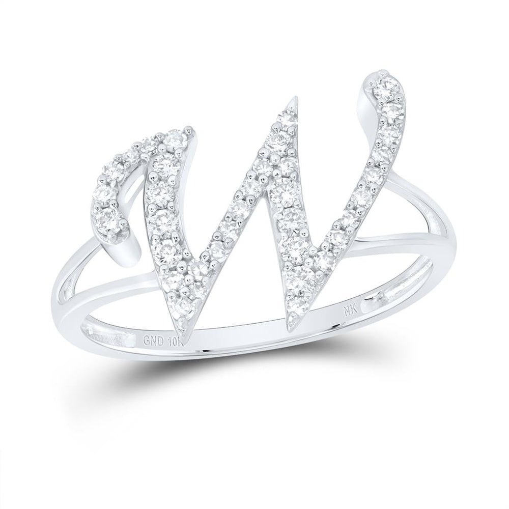 10K White Gold Diamond Initial W Ring - 1/4 Carat Total Diamond Weight