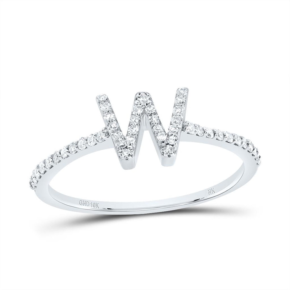 10K White Gold Diamond Initial W Ring - 1/5 Carat Total Diamond Weight