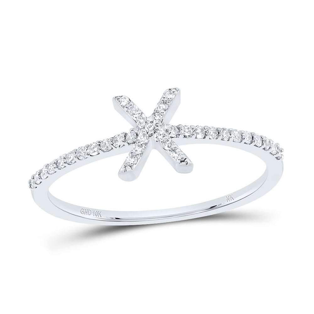 10K White Gold Diamond Initial X Ring - 1/7 Carat Total Diamond Weight