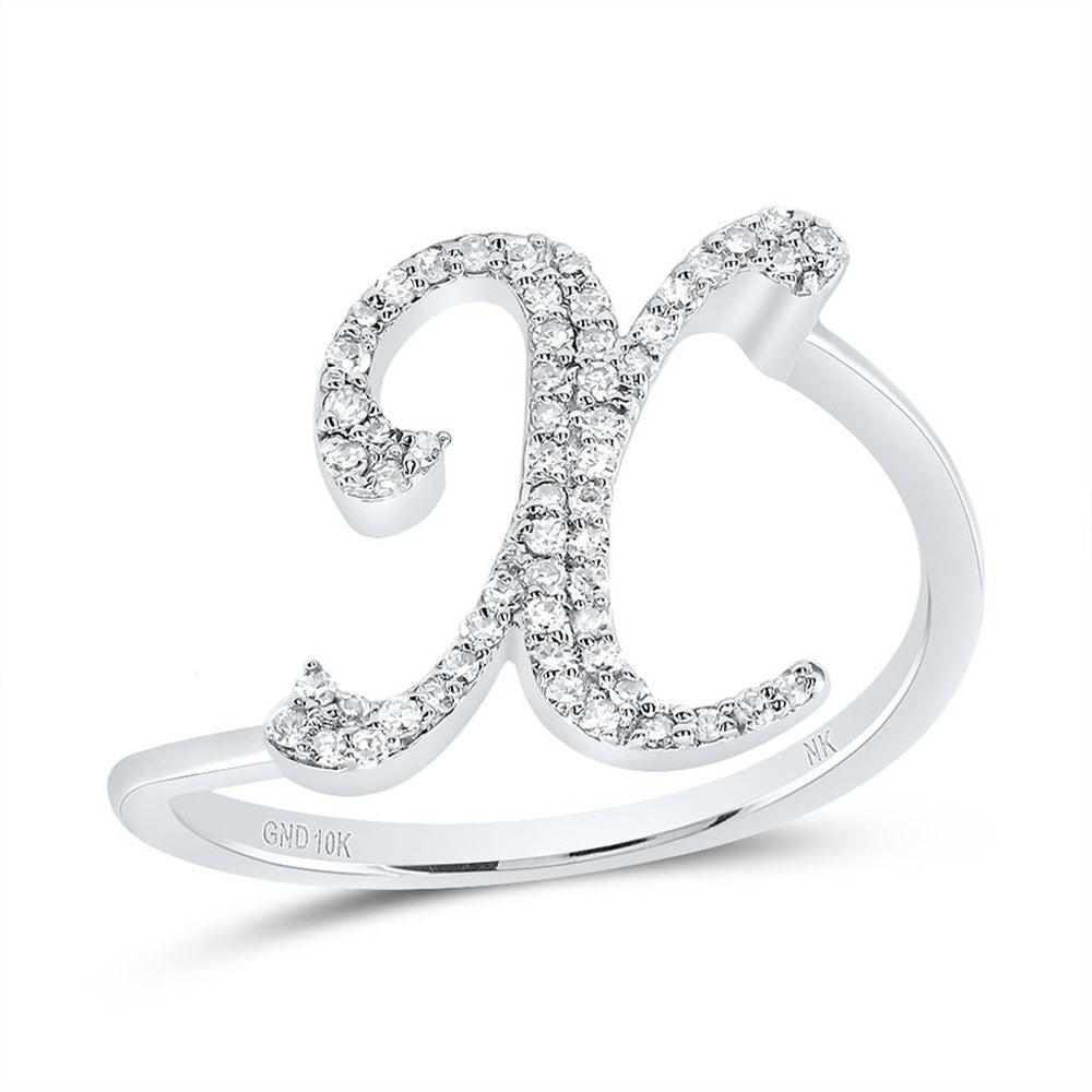 10K White Gold Diamond Initial X Ring - 1/7 Carat Total Diamond Weight