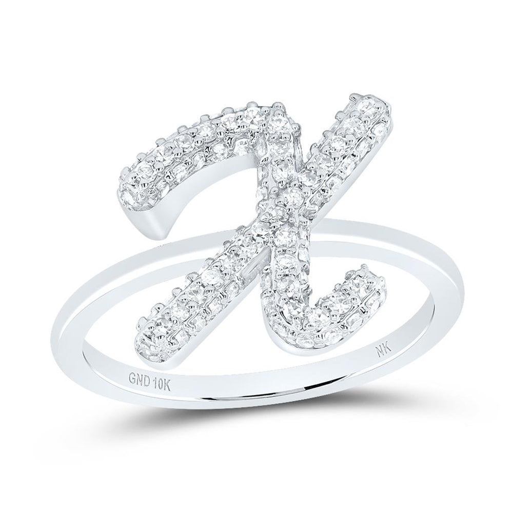 10K White Gold Diamond Initial X Ring - 3/8 Carat Total Diamond Weight