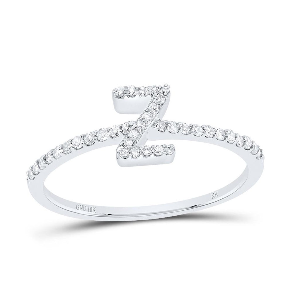 10K White Gold Diamond Initial Z Ring - 1/7 Carat Total Diamond Weight
