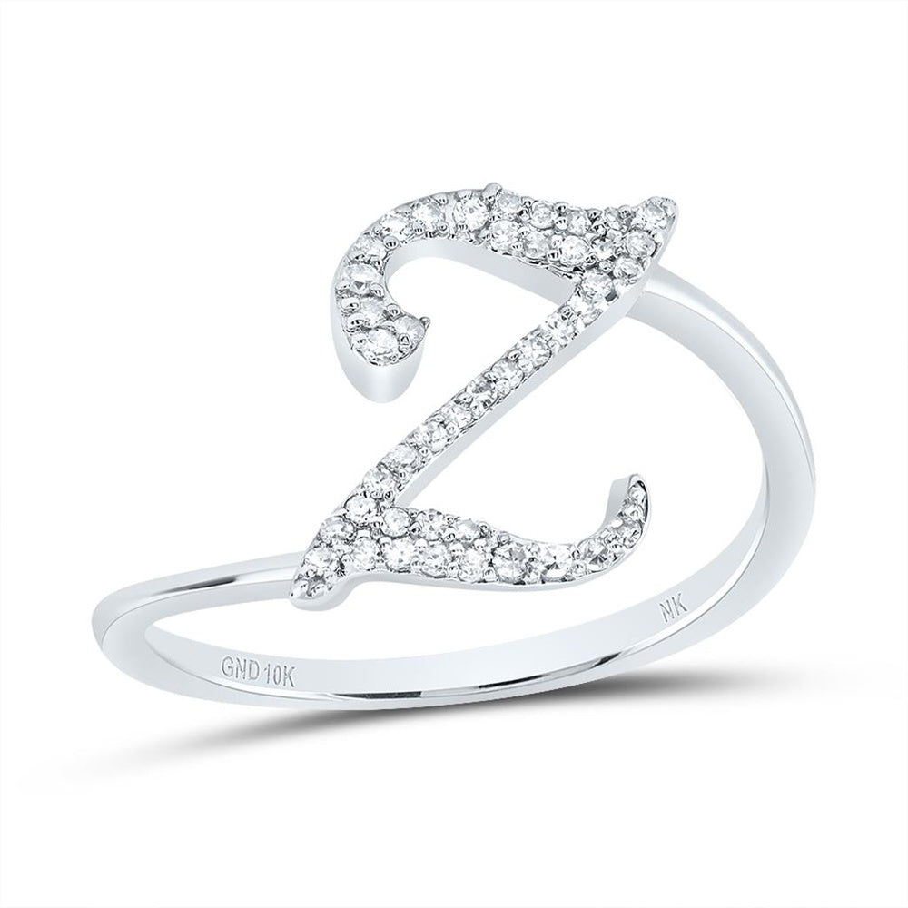 10K White Gold Diamond Initial Z Ring - 1/8 Carat Total Diamond Weight