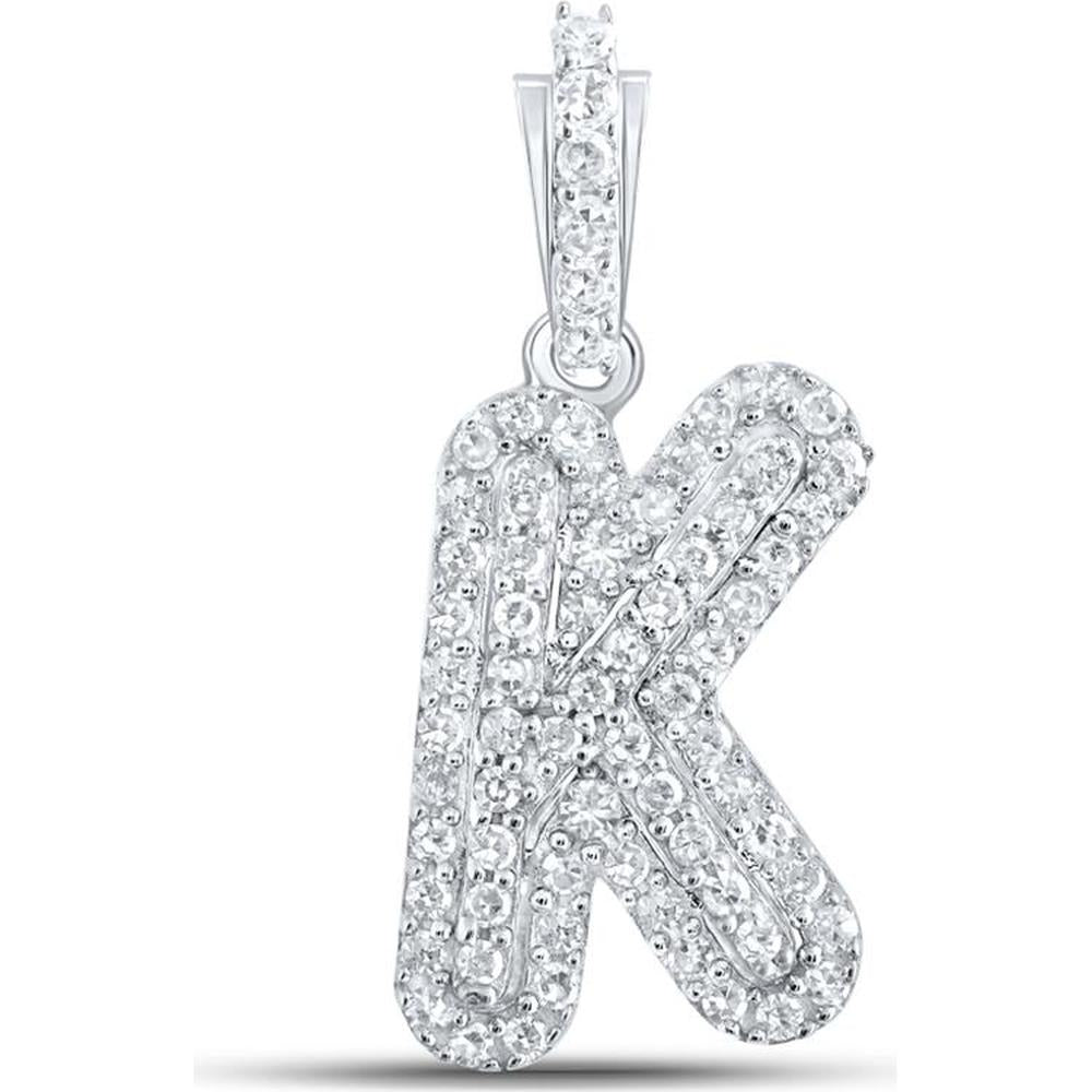 10K White Gold Diamond K Initial Letter Pendant - 1/5 Carat Total Diamond Weight