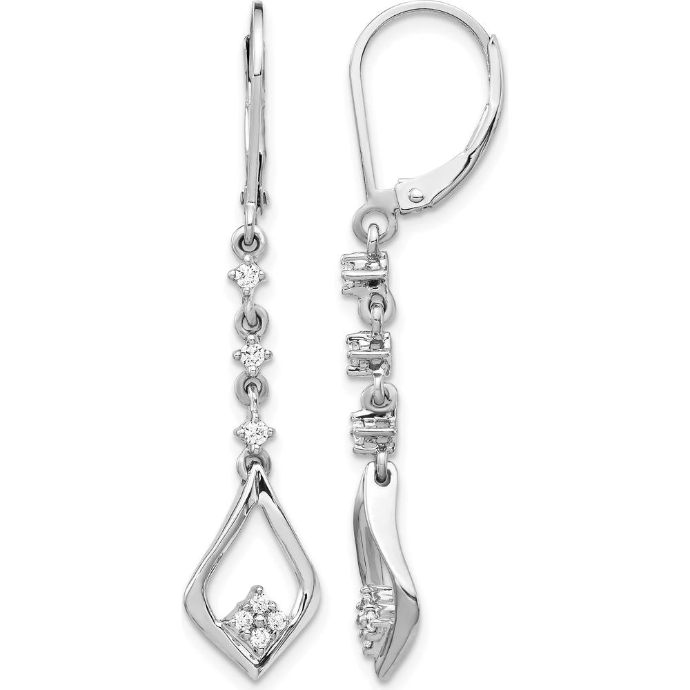 10K White Gold Diamond Leverback Dangle Earrings - 1.00 Carat Total Diamond Weight by Oro Pregiato